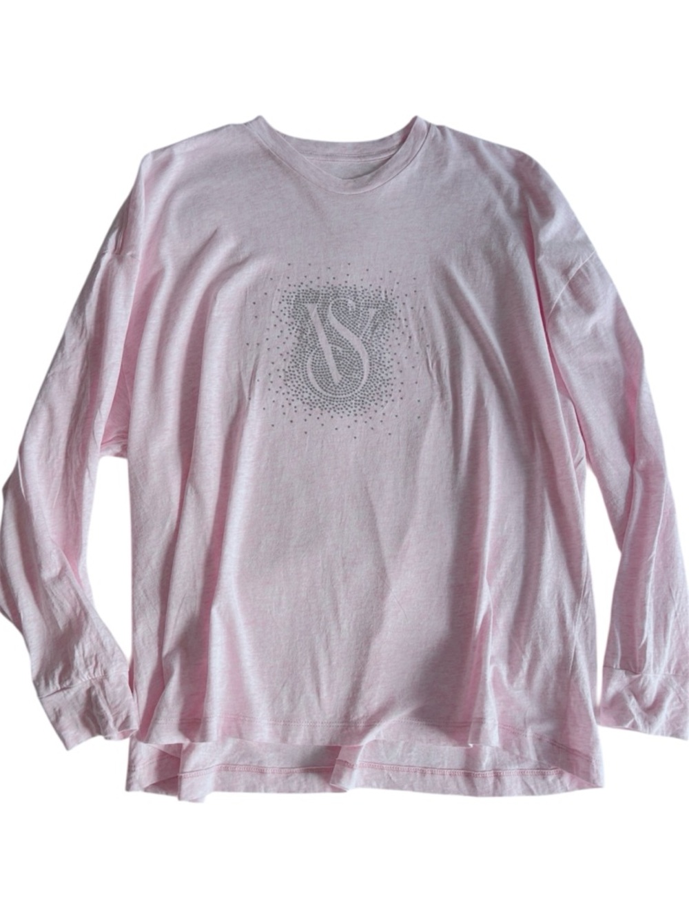 Victoria’s Secret Light Pink Long Sleeve Tee with Silver Rhinestone Bling Logo - Picture 2 of 2